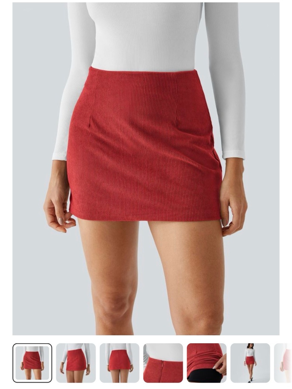 HALARA Red Corduroy Mini Skirt with built in shorts